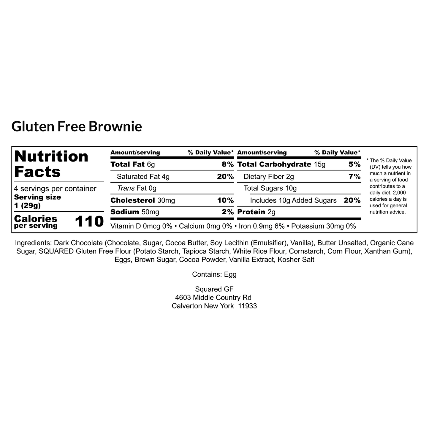 Gluten Free Brownie Squares (9 Squares)