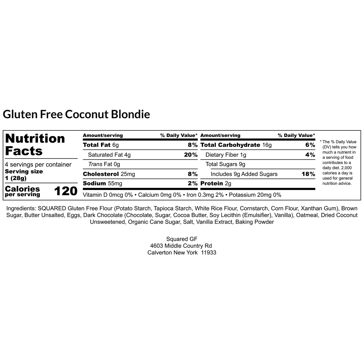 Gluten Free Oatmeal Blondie (9 Squares)