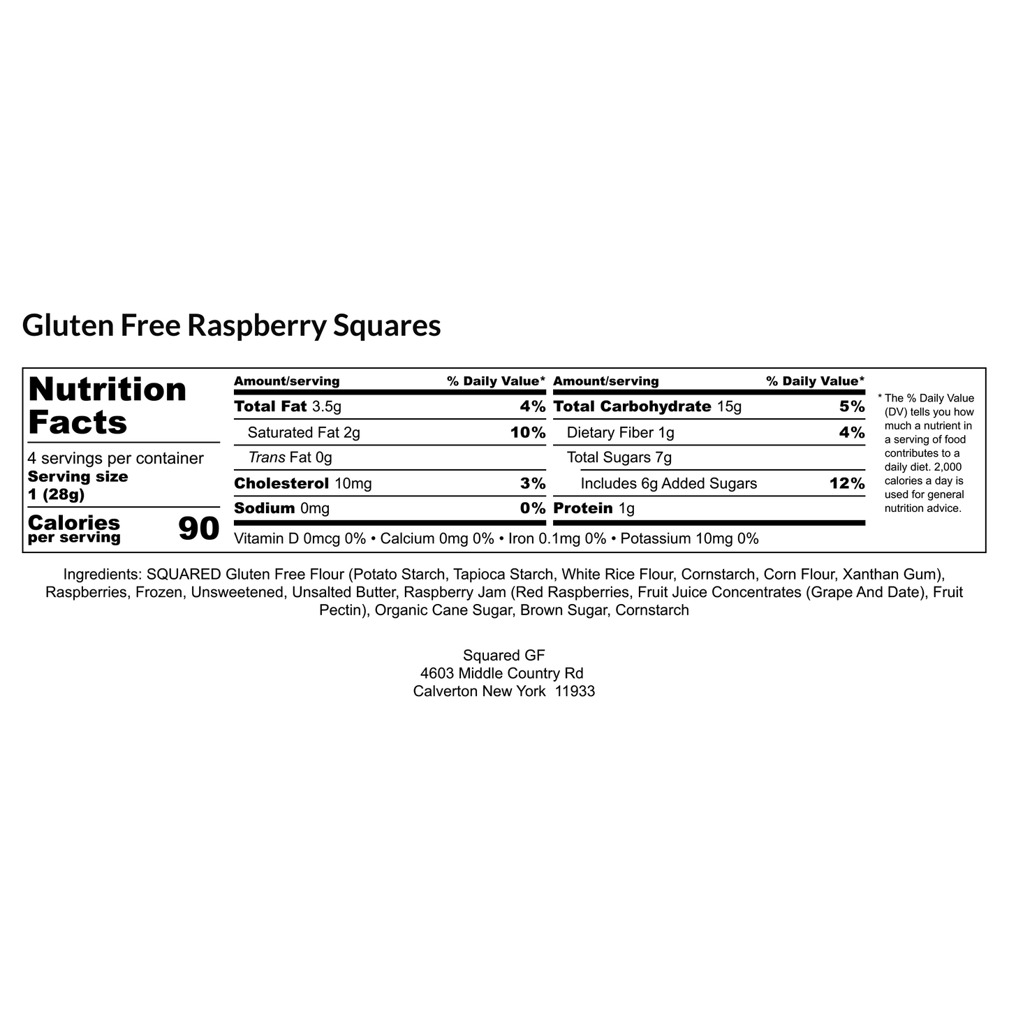 Gluten Free Raspberry Squares - 4 Square Box